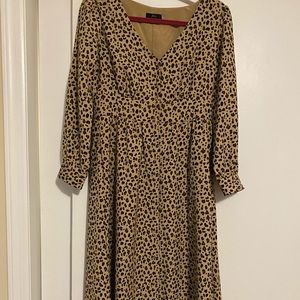 Jcrew button front midi animal print neutral dress
